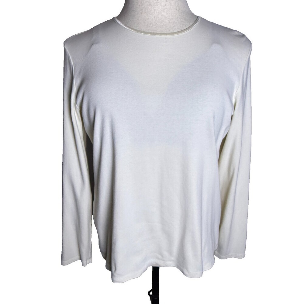 J. Jill VINTAGE Compassion Tee Sz L Cream Long Sleeves 100% Cotton Base Layer